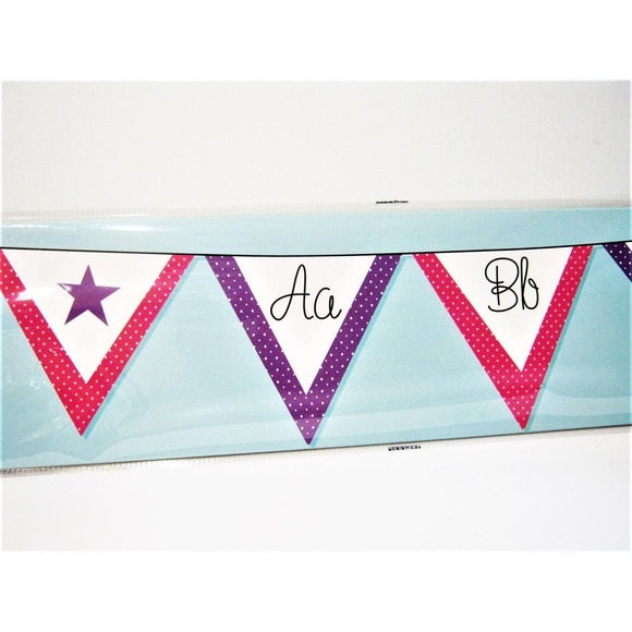 Alphabet Wall Border Blue Flags Teaching Tree School Classroom Kids Room Nursery - Picture 2 of 3